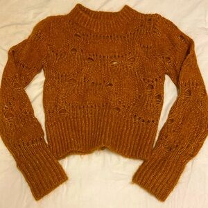 H&M Burnt Orange Distressed Fitted Sweater